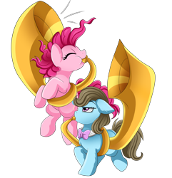 Size: 2260x2347 | Tagged: safe, artist:pridark, character:beauty brass, character:pinkie pie, species:pony, beauty brass is not amused, chest fluff, cute, duo, ear fluff, eyes closed, floppy ears, lidded eyes, musical instrument, profile, simple background, transparent background, tuba