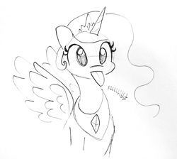 Size: 1492x1335 | Tagged: safe, artist:tjpones, character:princess celestia, species:alicorn, species:pony, blep, cute, cutelestia, female, frown, grayscale, ink drawing, lineart, majestic as fuck, mare, monochrome, onomatopoeia, raspberry, raspberry noise, sillestia, silly, simple background, sitting, solo, spread wings, tongue out, traditional art, white background, wings