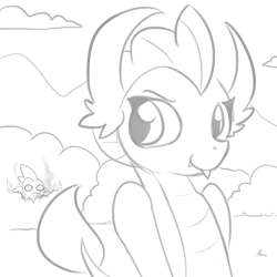 Size: 3000x3000 | Tagged: safe, artist:tjpones, character:smolder, character:spike, species:dragon, ship:spolder, blushing, burning, bush, cute, cute little fangs, fangs, female, fire, grayscale, hiding, looking over shoulder, male, monochrome, shipping, simple background, smolderbetes, straight, tongue out, white background