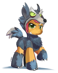 Size: 633x804 | Tagged: safe, artist:ende26, character:babs seed, species:earth pony, species:pony, species:wolf, adorababs, badass, badass adorable, big babs wolf, clothing, costume, cute, ende will be the end of us, female, freckles, simple background, transparent background, wolf costume