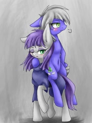 Size: 480x640 | Tagged: safe, artist:azurepicker, character:limestone pie, character:maud pie, species:earth pony, species:pony, cutie mark, female, one eye closed, sisters