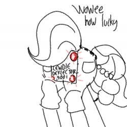 Size: 1440x1440 | Tagged: safe, artist:tjpones, oc, oc:brownie bun, species:earth pony, species:pony, horse wife, bend over, black and white, clothing, dialogue, female, grayscale, mare, monochrome, over 9000, pantaloods, pantaloons, pants, simple background, solo, white background