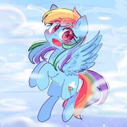 Size: 1000x1000 | Tagged: safe, artist:windymils, character:rainbow dash, species:pegasus, species:pony, blushing, female, mare, open mouth, solo, spread wings, wings