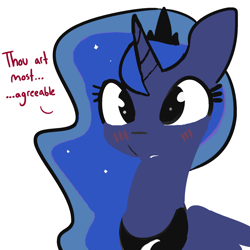 Size: 1650x1650 | Tagged: safe, artist:tjpones, edit, editor:childofthenight, character:princess luna, species:alicorn, species:pony, blushing, color edit, colored, compliment, cute, dialogue, eyelashes, female, horn, jewelry, lunabetes, mare, simple background, solo, tiara
