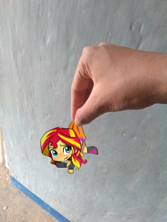 Size: 1500x2000 | Tagged: safe, artist:baekgup, edit, character:sunset shimmer, my little pony:equestria girls, blushing, chibi, equestria girls in real life, hand