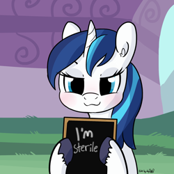 Size: 1650x1650 | Tagged: safe, artist:dsp2003, artist:tjpones, edit, character:shining armor, species:pony, species:unicorn, :3, blushing, female, fun couples game meme, gleaming shield, infertility, mare, rule 63, solo, unshorn fetlocks