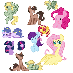 Size: 1000x1000 | Tagged: safe, artist:chautung, character:fluttershy, character:pinkie pie, character:sunset shimmer, character:twilight sparkle, oc, my little pony:equestria girls, cute, diapinkes, doodle, eyes closed, ocbetes, shimmerbetes, sleeping, twiabetes