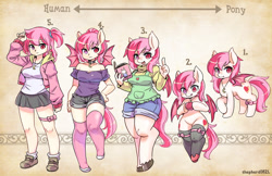 Size: 1600x1035 | Tagged: safe, artist:shepherd0821, oc, oc only, oc:blood moon, species:anthro, species:bat pony, species:human, bat pony oc, bipedal, blind eye, clothing, commission, cute, female, humanized, ocbetes, smiling, stockings, thigh highs