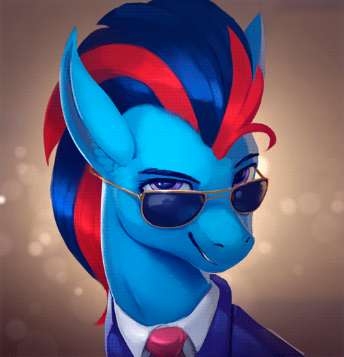 Size: 500x518 | Tagged: safe, artist:rodrigues404, oc, oc only, oc:andrew swiftwing, species:pegasus, species:pony, animated, bust, camera flashes, celebrity, cinemagraph, clothing, gif, grin, jacket, looking at you, male, necktie, portrait, smiling, stallion, suit, sunglasses, teeth
