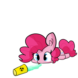 Size: 1650x1650 | Tagged: safe, artist:tjpones, edit, character:pinkie pie, species:earth pony, species:pony, blep, cute, diapinkes, ear fluff, female, ionizing radiation warning symbol, mare, pinkie being pinkie, prone, radiation, radiation sign, radioactive, radioactive waste, silly, silly pony, simple background, solo, spilled drink, sploot, tongue out, white background, xk-class end-of-the-world scenario