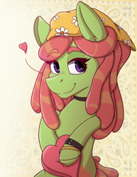 Size: 2975x3850 | Tagged: safe, artist:lula-moonarts, character:tree hugger, species:earth pony, species:pony, female, heart, huggerbetes, looking at you, mare, solo