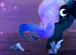 Size: 1101x803 | Tagged: safe, artist:magnaluna, character:princess luna, alternate universe, beautiful, color porn, colored wings, colored wingtips, scenery, solo, walking away, zefiros codex