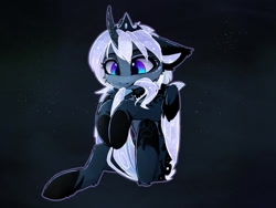 Size: 1280x962 | Tagged: safe, artist:magnaluna, character:princess luna, species:alicorn, species:pony, alternate design, alternate hairstyle, alternate universe, behaving like a cat, biting, curved horn, cute, dawwww, ear fluff, lunabetes, nom, paws, solo, tail bite, weapons-grade cute, zefiros codex
