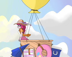 Size: 1024x819 | Tagged: safe, artist:genericmlp, character:pinkie pie, species:anthro, clothing, cloud, female, hat, hot air balloon, inner tube, solo, sunglasses