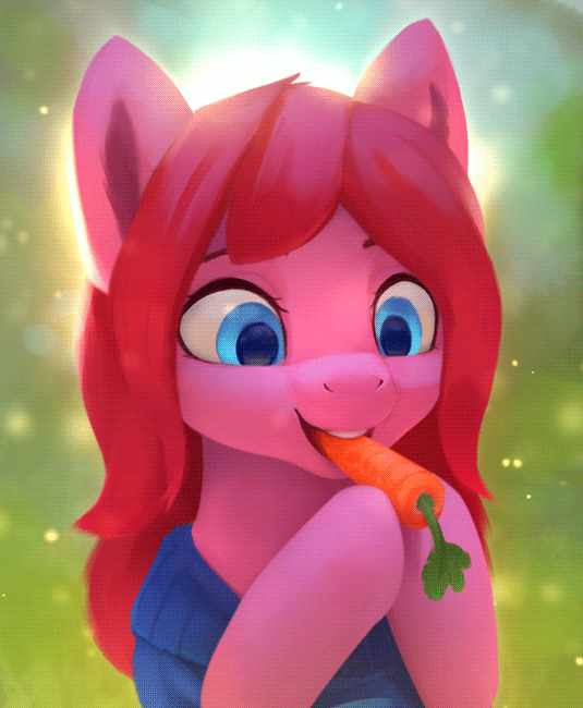 Size: 535x650 | Tagged: safe, artist:rodrigues404, oc, oc only, oc:seraphic crimson, species:earth pony, species:pony, animated, blinking, carrot, cinemagraph, digital art, eating, female, food, herbivore, mare, solo