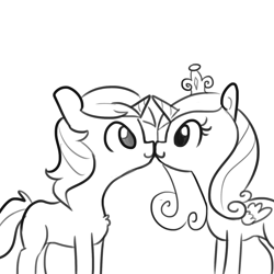 Size: 1280x1280 | Tagged: safe, artist:tjpones, character:princess cadance, character:shining armor, species:pony, ship:shiningcadance, boop, cute, female, horns are touching, kissing, male, monochrome, noseboop, shipping, simple background, sketch, straight, white background