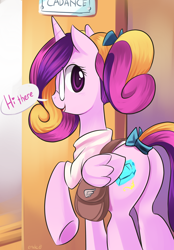 Size: 580x831 | Tagged: safe, artist:ende26, character:princess cadance, species:alicorn, species:pony, glasses, lovebutt, plot, saddle bag, solo, teen princess cadance, younger