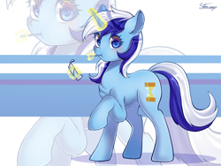 Size: 4000x3000 | Tagged: safe, artist:foxcarp, character:minuette, species:pony, species:unicorn, brushing teeth, female, glowing horn, levitation, looking at you, magic, mare, raised hoof, solo, telekinesis, toothbrush, toothpaste, zoom layer