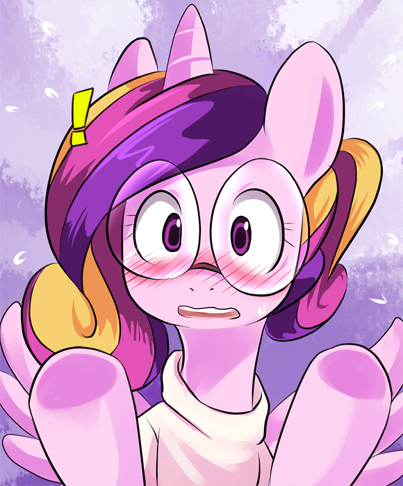 Size: 580x700 | Tagged: safe, artist:ende26, character:princess cadance, species:alicorn, species:pony, adorkable, animated, anime, ask high school cadance, blushing, cute, cutedance, dork, female, glasses, mare, solo, sweat