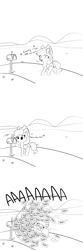 Size: 1280x3840 | Tagged: safe, artist:tjpones, character:applejack, species:earth pony, species:pony, aaaaaaaaaa, black and white, comic, cute, dialogue, ear fluff, female, grayscale, howdy, humming, jackabetes, john denver, lyrics, mail, mailbox, mare, monochrome, onomatopoeia, open mouth, raised hoof, screaming, simple background, singing, solo, song reference, take me home country roads, text, white background