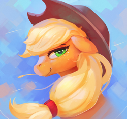 Size: 1100x1036 | Tagged: safe, artist:rodrigues404, character:applejack, species:earth pony, species:pony, clothing, female, freckles, hat, mare, smiling, solo