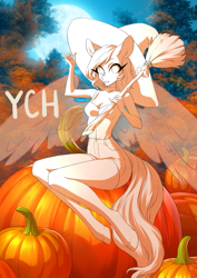Size: 707x1000 | Tagged: safe, artist:glorious-rarien, species:anthro, advertisement, clothing, commission, halloween, holiday, pumpkin, your character here