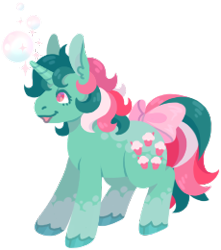 Size: 230x260 | Tagged: safe, artist:horsepaws, character:fizzy, species:pony, species:unicorn, g1, bow, cute, cutie mark, female, fizzybetes, mare, open mouth, simple background, solo, sparkles, tail bow, transparent background
