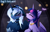 Size: 1280x816 | Tagged: safe, artist:magnaluna, character:princess luna, character:twilight sparkle, character:twilight sparkle (alicorn), species:alicorn, species:pony, ship:twiluna, g4, blushing, cheek fluff, chest fluff, clothing, crown, cute, cute little fangs, dialogue, duo, ear bite, ear fluff, eye clipping through hair, eyebrows, eyebrows visible through hair, fangs, featured on derpibooru, female, fluffy, hoof shoes, jewelry, leg fluff, lesbian, mare, necklace, nom, one eye closed, peytral, profile, regalia, shipping, shoes, three quarter view, twiabetes, zefiros codex