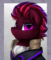 Size: 1722x2003 | Tagged: safe, artist:pridark, oc, oc only, species:pony, species:unicorn, bust, clothing, commission, facial hair, goatee, handsome, male, portrait, purple eyes, solo