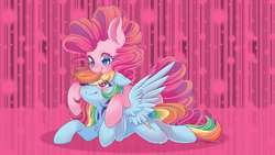 Size: 1920x1080 | Tagged: safe, artist:foxcarp, edit, character:pinkie pie, character:rainbow dash, species:earth pony, species:pegasus, species:pony, ship:pinkiedash, cute, female, hnnng, lesbian, mare, shipping, smiling, wallpaper, wallpaper edit