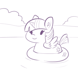Size: 1280x1280 | Tagged: safe, artist:tjpones, character:twilight sparkle, character:twilight sparkle (alicorn), species:alicorn, species:pony, cute, female, lineart, mare, monochrome, smiling, solo, tube, twiabetes, water