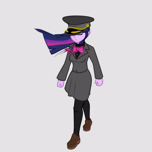 Size: 600x600 | Tagged: safe, artist:pedantczepialski, character:twilight sparkle, my little pony:equestria girls, alternate universe, animated, animation test, clothing, equestria girls: the parody series, gif, hat, legend of the galactic heroes, military uniform, peaked cap, reference, test, walking