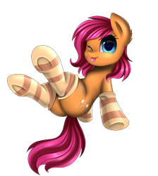 Size: 2550x2850 | Tagged: safe, artist:pridark, character:sparkleworks, species:pony, g3, blep, clothing, commission, cute, female, mare, one eye closed, plot, silly, simple background, socks, solo, striped socks, tongue out, transparent background, ych result
