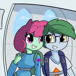 Size: 1280x1280 | Tagged: safe, artist:tjpones, oc, oc only, oc:software patch, oc:windcatcher, my little pony:equestria girls, commission, equestria girls-ified, parachute, plane, smiling, windpatch