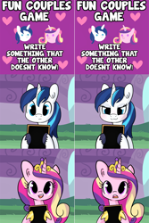 Size: 2052x3072 | Tagged: safe, artist:dsp2003, artist:tjpones, edit, editor:michaelbrony147, character:princess cadance, character:shining armor, correction, edited edit, fun couples game meme, meme template
