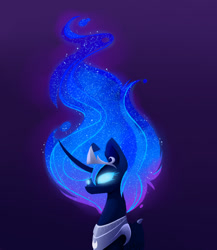 Size: 1600x1845 | Tagged: safe, artist:magnaluna, character:princess luna, species:alicorn, species:pony, color porn, crown, curved horn, ethereal mane, female, galaxy mane, glowing eyes, horn, jewelry, mare, regalia, simple background, solo