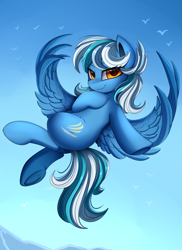 Size: 1823x2509 | Tagged: safe, artist:pridark, oc, oc only, oc:wind sail, species:pegasus, species:pony, commission, female, flying, looking at you, mare, smiling, solo, underhoof