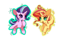Size: 1000x600 | Tagged: safe, artist:phyllismi, character:starlight glimmer, character:sunset shimmer, species:pony, species:unicorn, duo, female, looking at each other, mare, simple background, transparent background