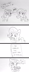 Size: 832x2048 | Tagged: safe, artist:tjpones, character:fluttershy, character:twilight sparkle, character:twilight sparkle (alicorn), species:alicorn, species:pegasus, species:pony, black and white, book, comic, dialogue, ear fluff, female, grayscale, hoof hold, lineart, magic, mare, money, monochrome, purse, refuge in audacity, robbery, simple background, sparkles! the wonder horse!, telekinesis, traditional art