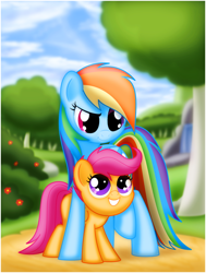 Size: 702x930 | Tagged: safe, artist:ctb-36, character:rainbow dash, character:scootaloo, species:pegasus, species:pony, scootalove