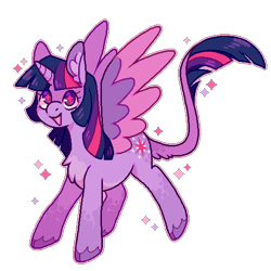 Size: 540x540 | Tagged: safe, artist:horsepaws, character:twilight sparkle, character:twilight sparkle (alicorn), species:alicorn, species:pony, chest fluff, cute, ear fluff, female, leonine tail, mare, open mouth, simple background, solo, sparkles, starry eyes, transparent background, twiabetes, two toned wings, unshorn fetlocks, wingding eyes