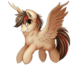 Size: 2569x2386 | Tagged: safe, artist:pridark, oc, oc only, species:pegasus, species:pony, chest fluff, commission, cute, ear fluff, fluffy, flying, grin, leg fluff, looking at you, male, ocbetes, simple background, smiling, solo, spread wings, squee, stallion, transparent background, wing fluff, wings