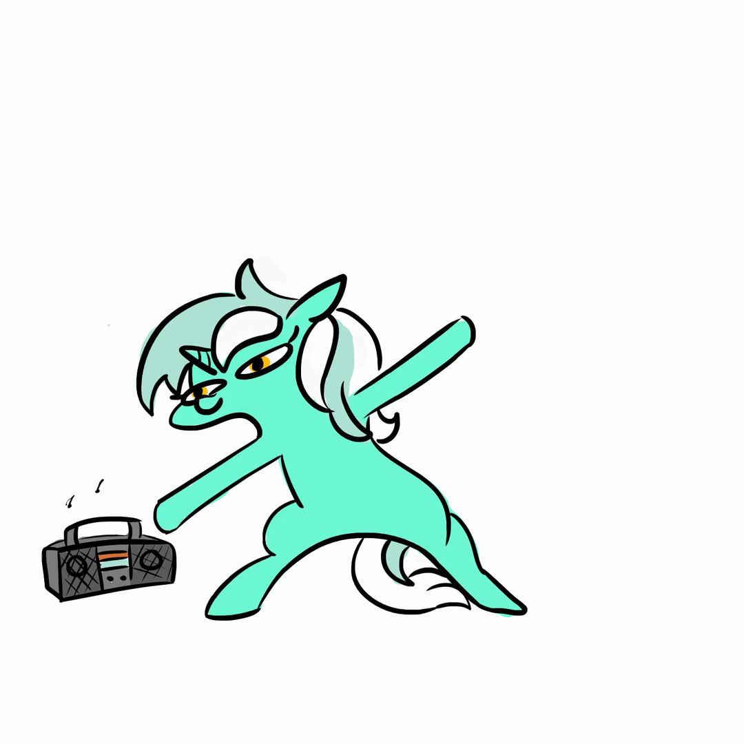 Size: 1080x1080 | Tagged: safe, artist:jargon scott, artist:tjpones, character:lyra heartstrings, species:pony, species:unicorn, animated, bipedal, dancing, female, floppy ears, gif, lidded eyes, majestic as fuck, mare, music notes, music player, silly, silly pony, simple background, smiling, solo, wat, white background