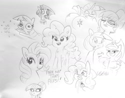Size: 1691x1326 | Tagged: safe, artist:tjpones, character:applejack, character:pinkie pie, character:rarity, character:twilight sparkle, character:twilight sparkle (alicorn), character:twilight sparkle (scitwi), species:alicorn, species:earth pony, species:eqg human, species:pony, species:unicorn, my little pony:equestria girls, bust, chest fluff, dialogue, ear fluff, faec, female, glasses, grayscale, hoof hold, howdy, lineart, long neck, mare, monochrome, muscles, pecs, pencil drawing, pepsi, plot, simple background, sketch, sketch dump, smiling, soda, sparkles! the wonder horse!, spit take, traditional art
