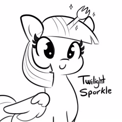 Size: 1650x1650 | Tagged: safe, artist:tjpones, character:twilight sparkle, character:twilight sparkle (alicorn), species:alicorn, species:pony, female, lineart, mare, monochrome, pun, smiling, solo, spork, twilight sporkle, visual gag