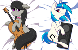 Size: 3660x2369 | Tagged: safe, artist:lula-moonarts, character:dj pon-3, character:octavia melody, character:vinyl scratch, species:earth pony, species:pony, species:unicorn, bow tie, cello, female, floppy ears, mare, musical instrument, smiling, speaker