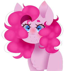 Size: 1418x1561 | Tagged: safe, artist:sugarynoodle, character:pinkie pie, species:pony, beanbrows, blushing, chest fluff, eyebrows, female, heart eyes, lineless, looking at you, mare, simple background, smiling, solo, transparent background, wingding eyes