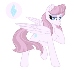 Size: 936x884 | Tagged: safe, artist:ruushiicz, oc, oc only, oc:simplicity, parent:rarity, parent:thunderlane, parents:rarilane, species:pegasus, species:pony, bio in description, cutie mark, eyeshadow, female, hoof on chest, lidded eyes, makeup, mare, offspring, simple background, solo, white background