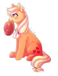 Size: 2336x3080 | Tagged: safe, artist:twinkepaint, character:applejack, species:earth pony, species:pony, clothing, cowboy hat, cutie mark, female, freckles, hat, mare, mouth hold, simple background, sitting, solo, stetson, transparent background