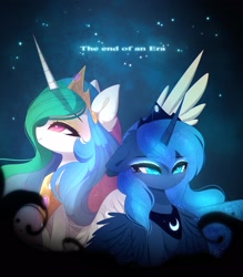 Size: 1800x2059 | Tagged: safe, artist:magnaluna, character:princess celestia, character:princess luna, species:alicorn, species:pony, season 9, chest fluff, colored pupils, cute, cutelestia, duo, eyebrows, eyebrows visible through hair, female, heart eyes, lunabetes, mare, profile, royal sisters, siblings, sisters, teary eyes, wingding eyes
